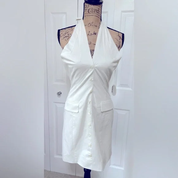 STAUD NWT Haven Cotton Off White Ivory Backless Halter Mini Dress Size 4 - Picture 5 of 10